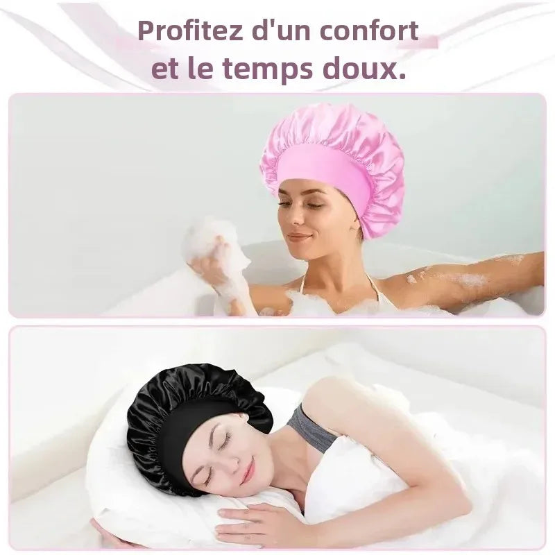 1pcs Soft Silk Satin Lined Bonnet Large Satin Hair Bonnet Household Sleep Shower Cap Hair Wrap Cover for Long Hair Salon Tool