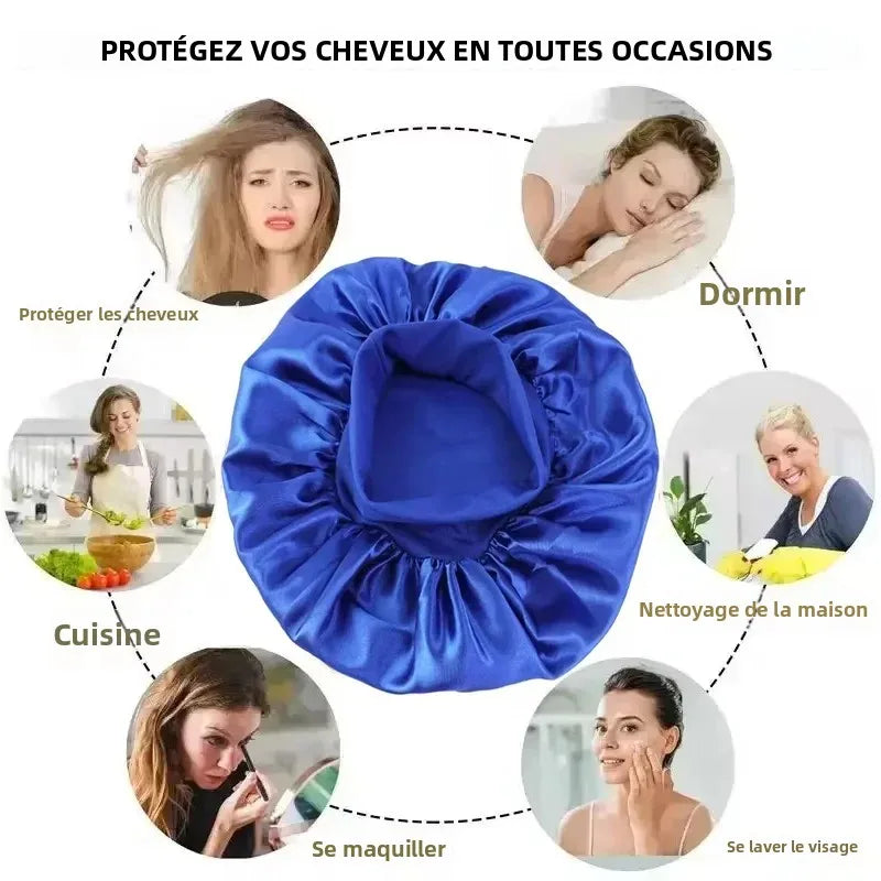 1pcs Soft Silk Satin Lined Bonnet Large Satin Hair Bonnet Household Sleep Shower Cap Hair Wrap Cover for Long Hair Salon Tool